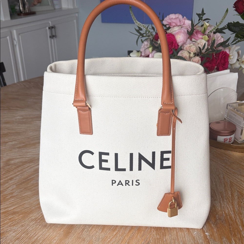 Celine White and Tan Tote Bag